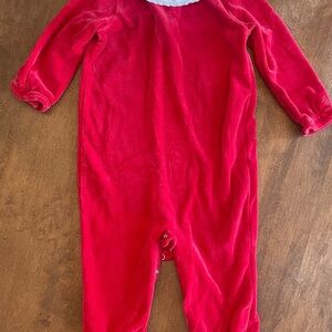 Ralph Lauren Red Kids Footie One Piece velour / cute lace collar
